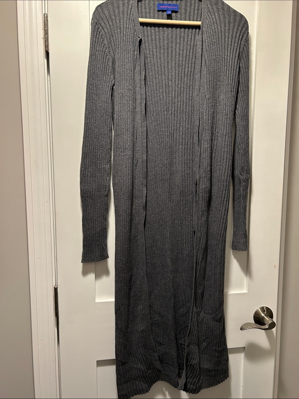 Aeropostale Gray Long Ribbed Open-Front Cardigan